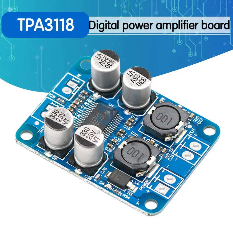 DC8-24V TPA3118 PBTL 60W Mono Digital Audio Amplifier Board AMP Module Chip 1X60W 4-8 Ohms Replace TPA3110 For Arduino