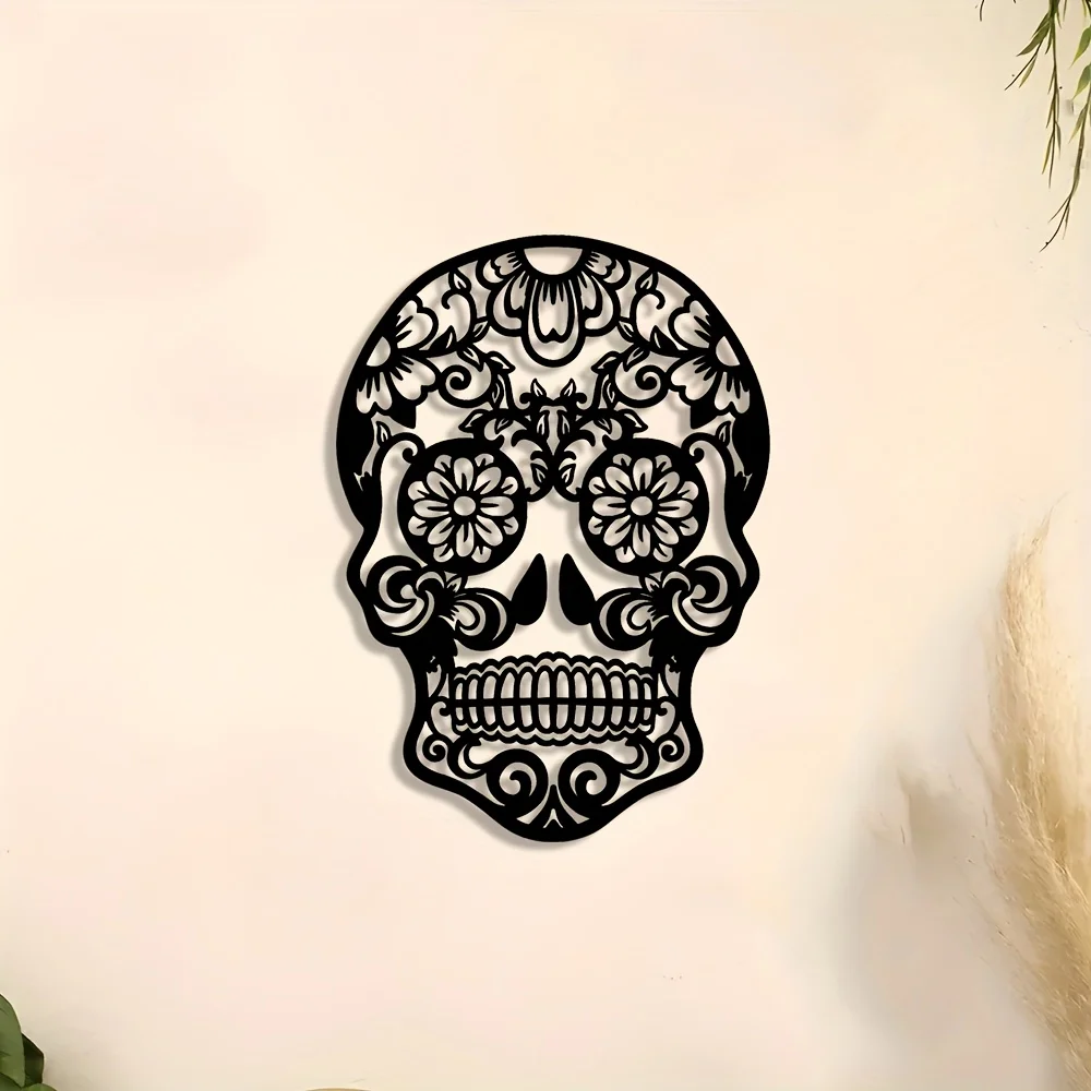 Vintage Sugar Skull Metal Wall Art Iron Decor Easy to Hang for Halloween Gift