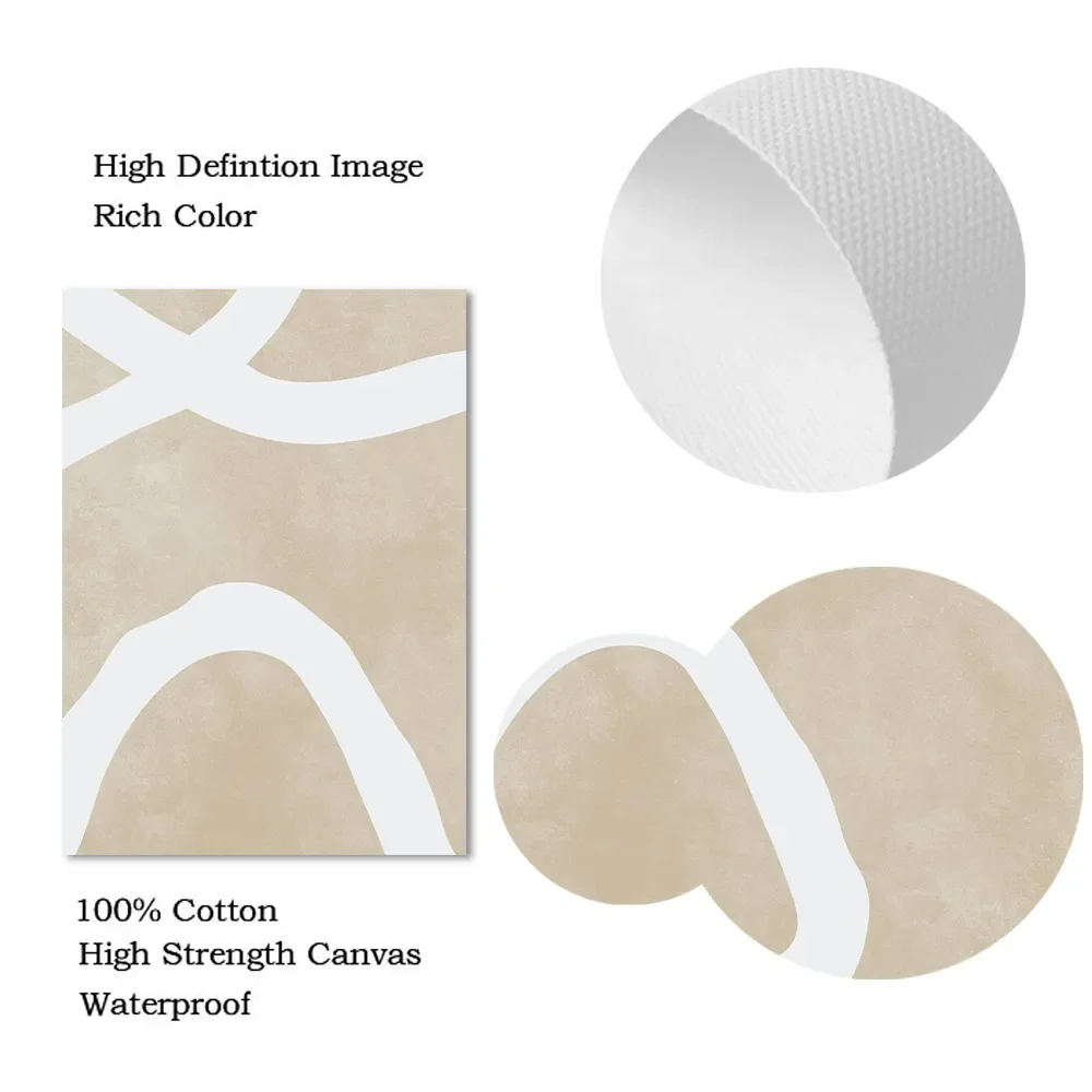 Neutral Boho Beige Posters Abstract White Lines Wall Art Canvas Painting Prints Pictures Modern Living Room Interior Home Decor