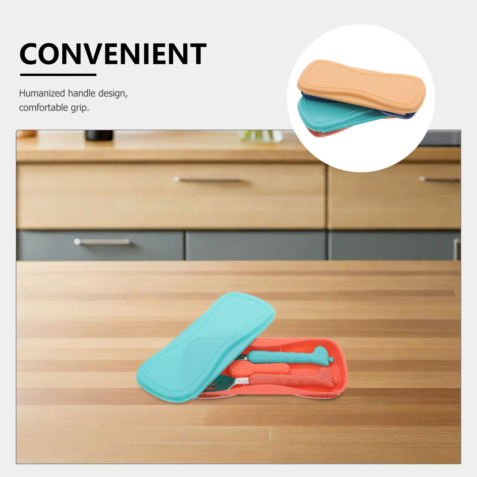 1 مجموعة أطفال أواني الفولاذ المقاوم للصدأ مجموعة طفل شوكة ملعقة مقابض مريحة المحمولة حقيبة سفر صندوق أدوات المائدة للأطفال #2