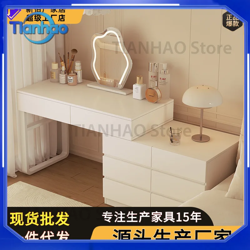 Extendable Vanity Desk with Dresser for Small Bedroom Corner Space Modern Luxe Two-in-One Makeup and Study Desk