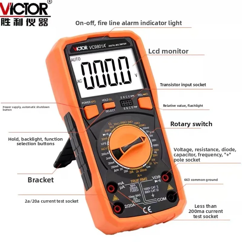 Digital Multimeter VC9801 High Accuracy Anti Burn Multifunctional Meter Capacitance Frequency Temperature Inductance