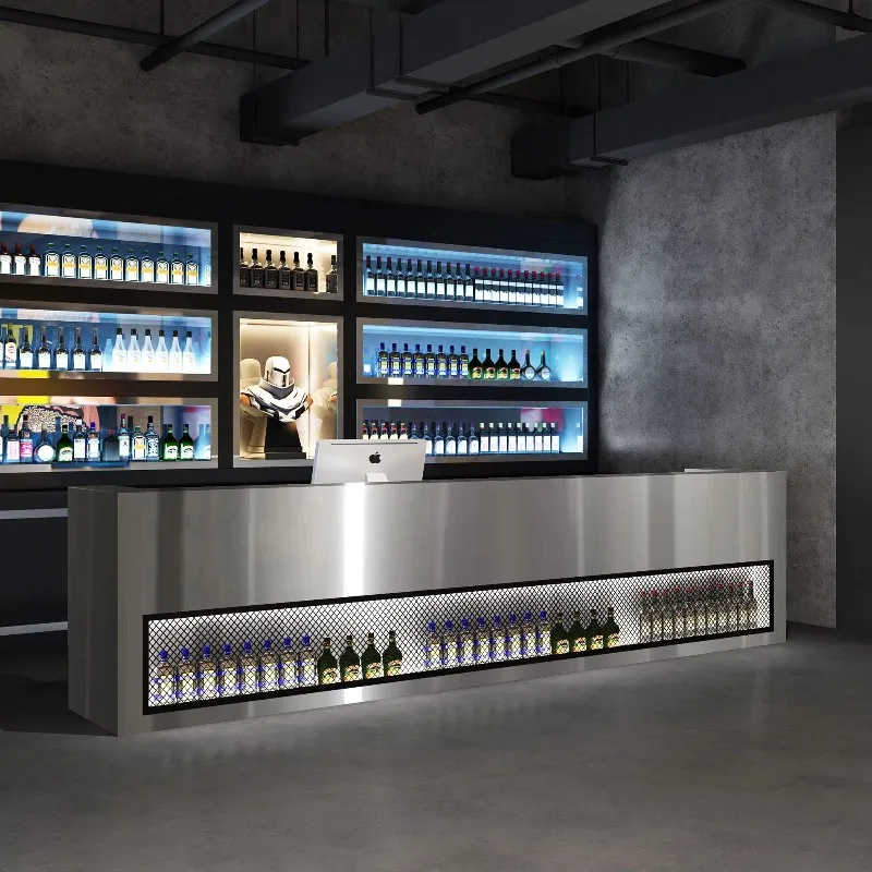 Customized Durable Modular Stainless Steel Bar Counter Reception Desk Unique Designs Bar Cabinets Restaurant