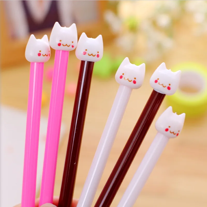 Bonito sorriso gato gel caneta, tinta preta, canetas gatinho dos desenhos animados kawaii, papelaria estudante escola crianças, escritório escrita suprimentos, 10pcs por lote