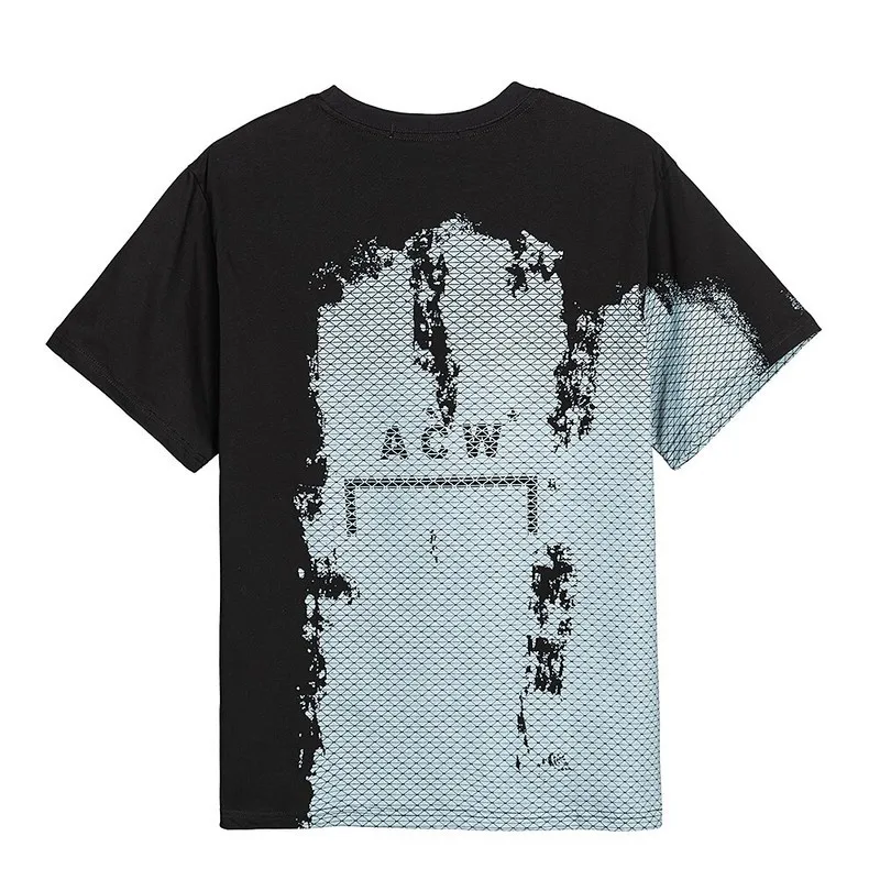 High Street ACW Trendy Oversized Couple Short Sleeve T Shirt Splatter Paint Brushed Logo Print Unisex Top