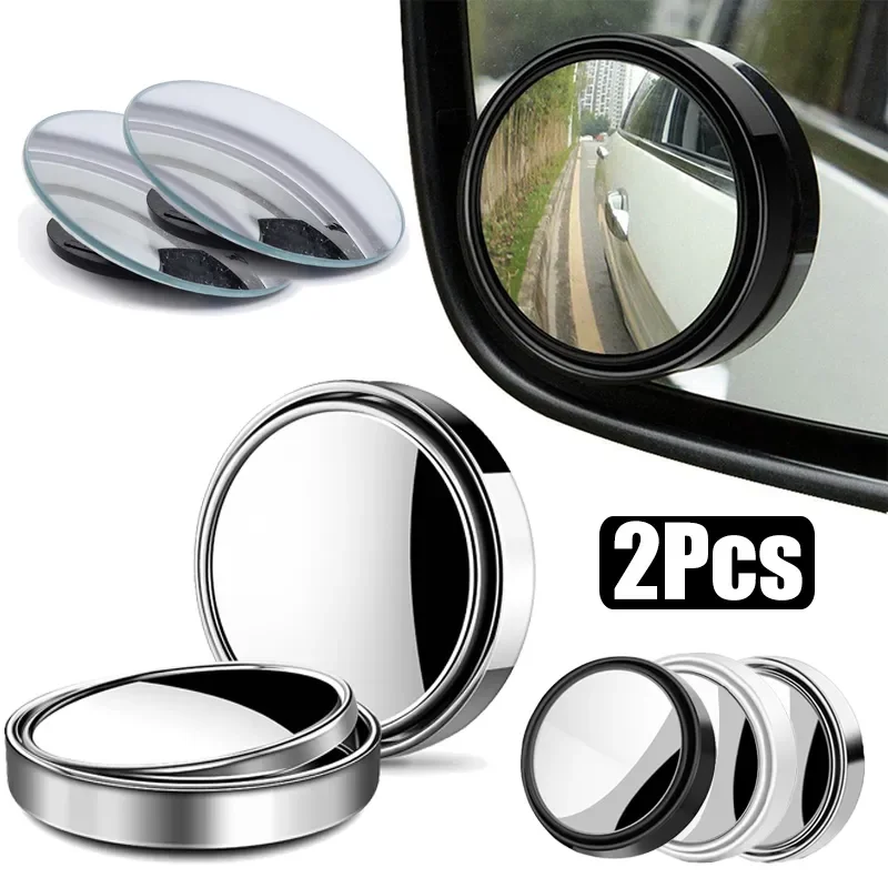 2Pcs Round Framed Convex Blind Spot Mirrors 360° Adjustable HD Glass Wide Angle Side Rearview for Reversing Parking