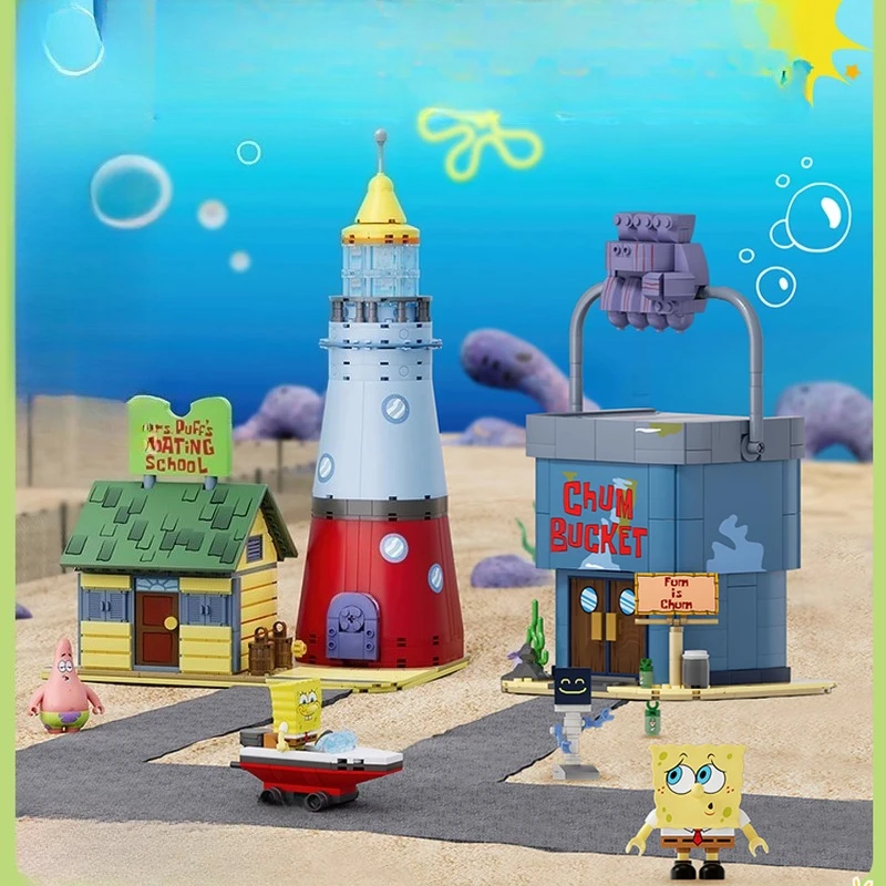 

SEMBO SpongeBob SquarePants Beechburg Driving School Building Blocks Handmade Assembled Restaurant Creative Toys Ornaments Gifts