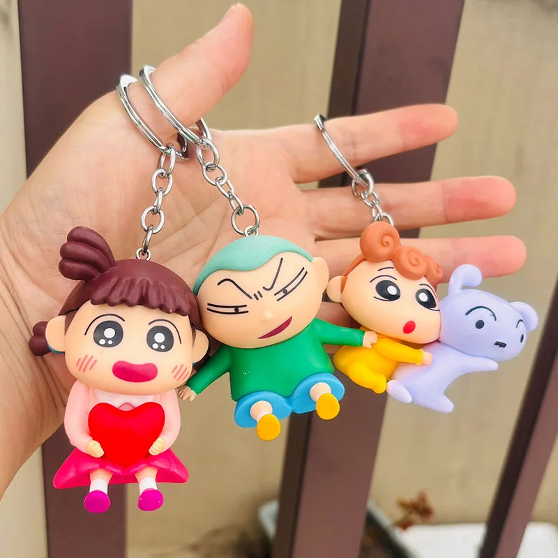 New 6pcs/set Crayon Shin-Chan Keychains Anime Figures Boochan Bag Pendant Cartoon Car Key Chain Accessories Kids Toys Fans Gift