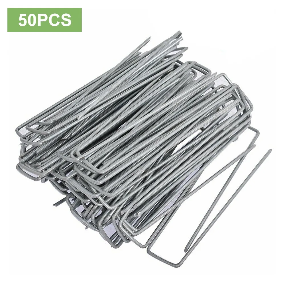 Garden Stakes Galvanized Landscape Staples U-Type Turf Staples for Artificial Grass Rust Proof Sod Pins Stakes