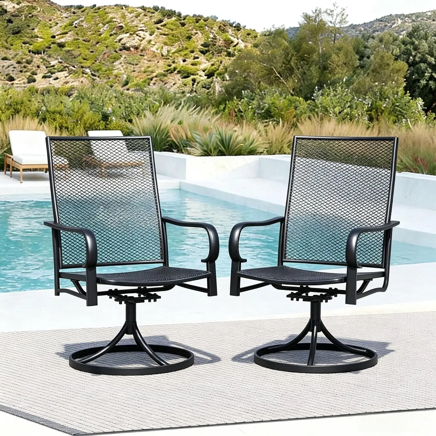 Metal Swivel Rocker Chair Set of 2, All-Weather Outdoor Dining Chair with High Back for Patio Lawn Garden, Customized