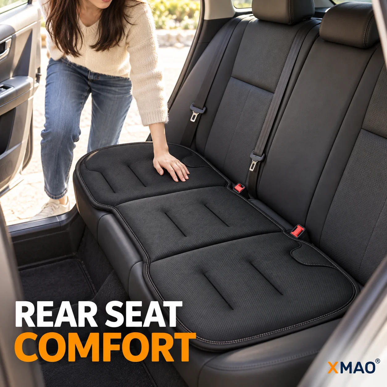 XMAO All-Season Car Seat Cushion, Perforated Front Seat Pad, Lumbar Support and One-Piece Rear Bench Cushion for Daily Travel
