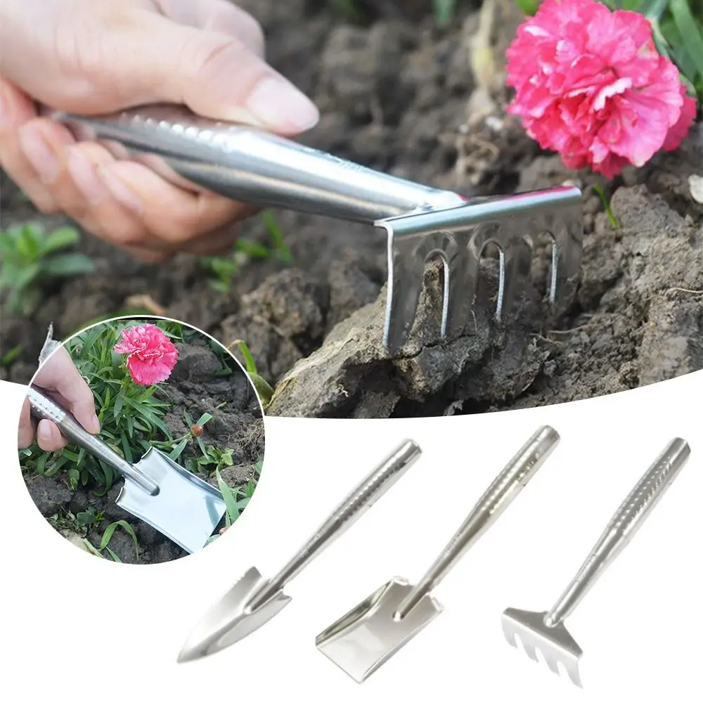 3Pcs Weeding Mini Gardening Tool Set Multifunctional Metal Metal Head Shovel Raise Flowers Rake Garden Shovel Rake Spade