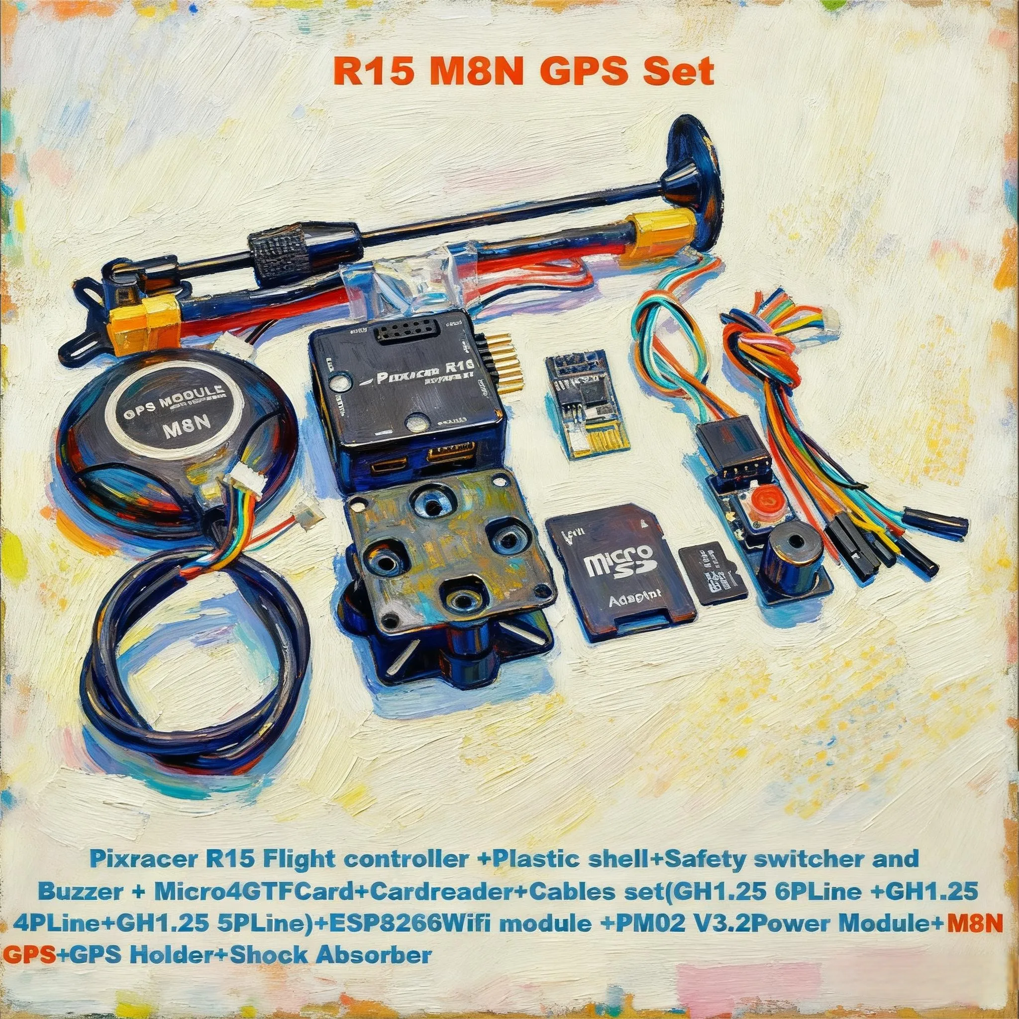 

BCUBE Pixracer R15 Autopilot Xracer PX4 Pixhawk Flight Controller M8N/M9N/M10 GPS Radio Telemetry V6 Set RC Quadcopter Ardupilot