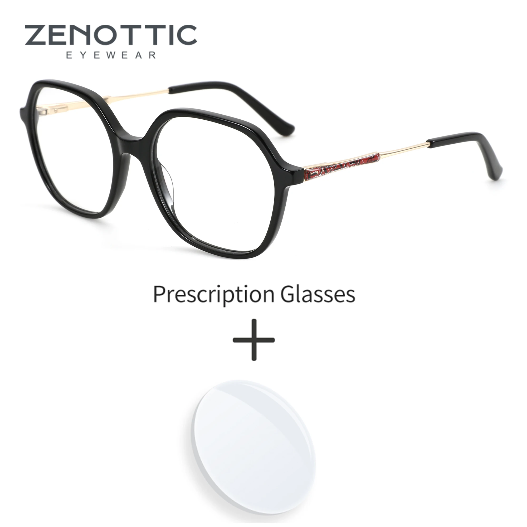 

ZENOTTIC Fashion Acetate Prescription Glasses Women Round Optical Eyewear Myopia Hyperopia Progressive Anti-Blu-ray