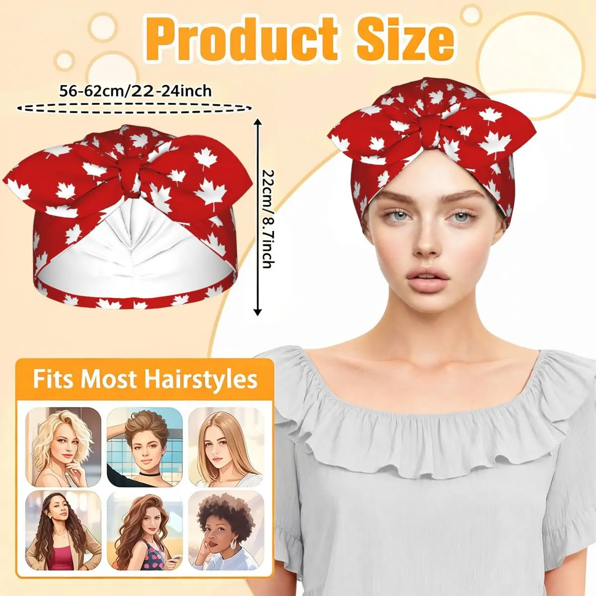 Canada Maple Leaf Flag Pattern Red White Canada Flag Sleep Bonnet Double Layer Reversible Hair Cap for Curly Braids Hair