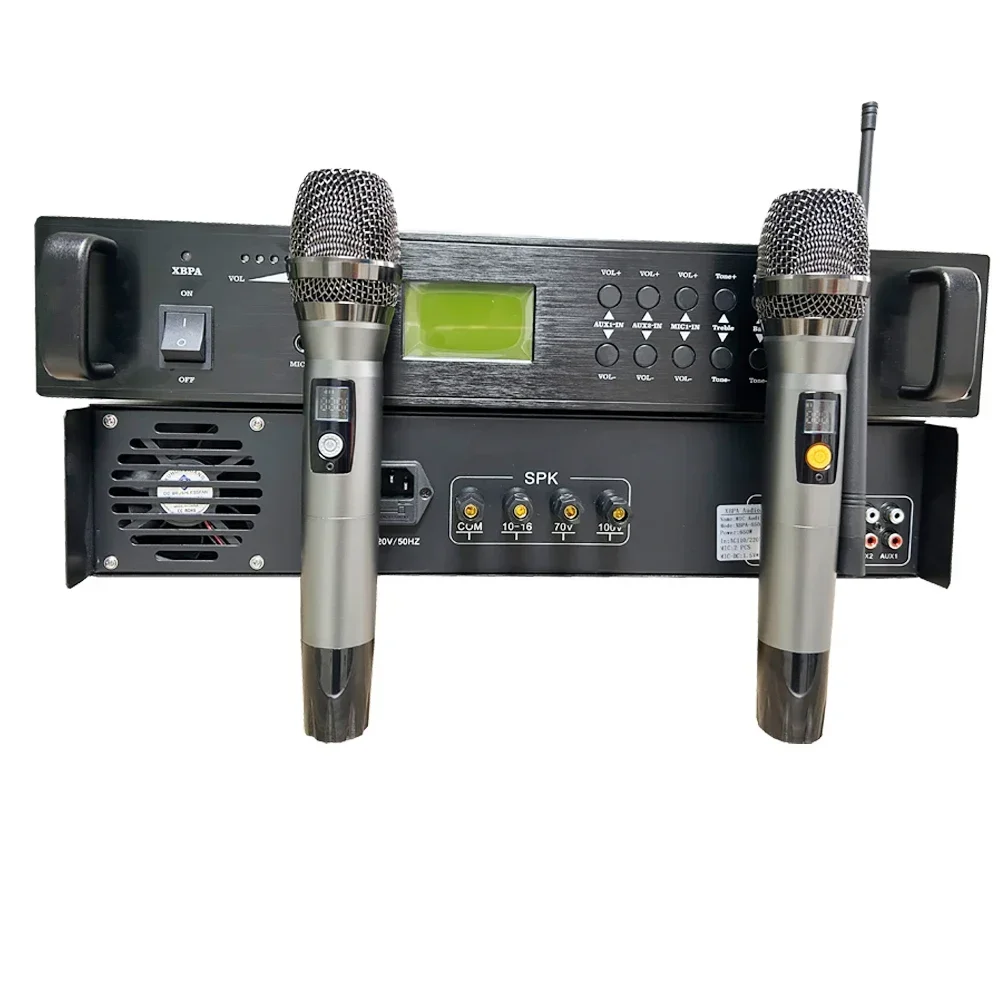 Professional Audio Power Amplifier With 2 UHF Wireless Microphones