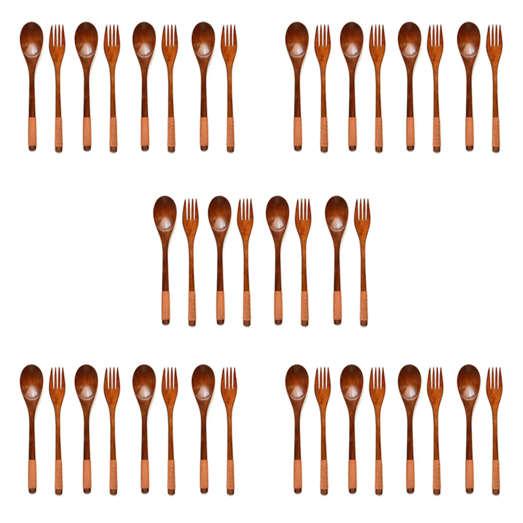 

RM-40 Pcs Wooden 9 Inch Japanese Spoon Fork Set Kitchen Tableware Natural Wood Cutlery Wooden Dinner Cutlery Set