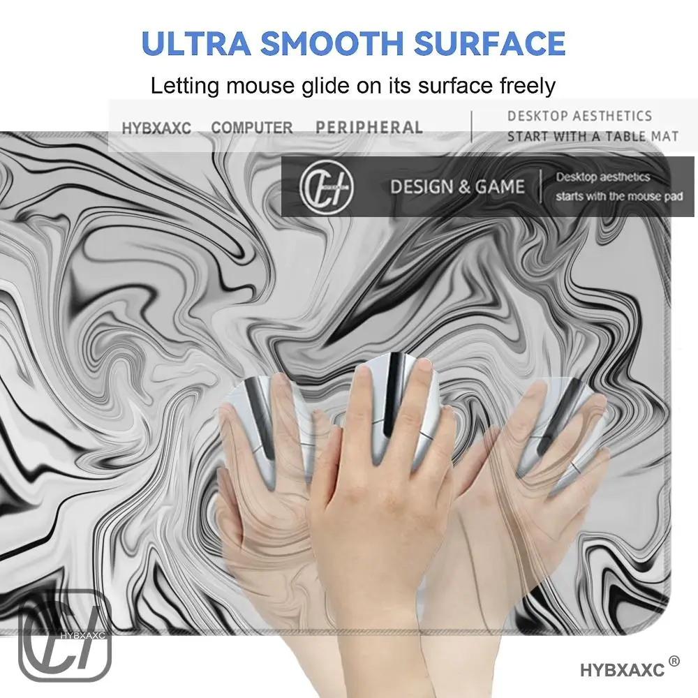 HYBXAXC Computer Mouse Pad Strata Liquid Gaming Accessory Mousepad Black White Large Desk Mat Gamer Rubber XXL Mause Carpet Run