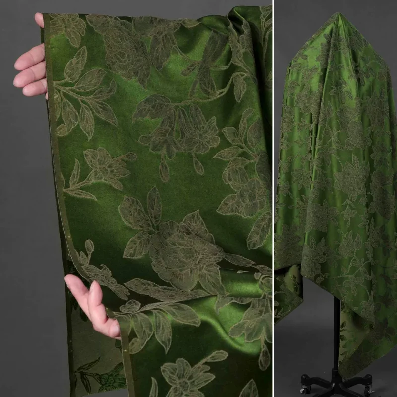 Is Sewing A Textile Craft - オリーブグリーンの牡丹とベゴニア柄ジャカードサテン生地、中国風アウターウェア、ベスト、アパレル、テキスタイル、縫製、DIYクラフト材料、卸売