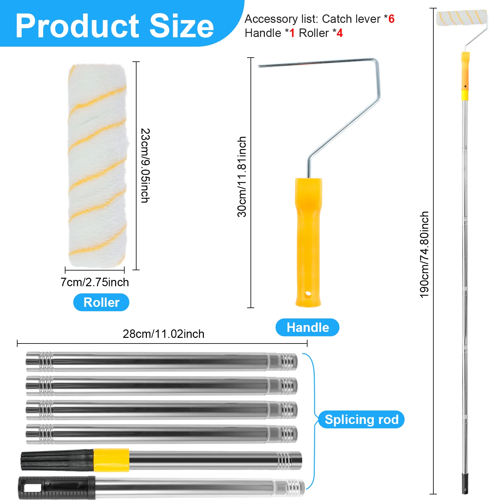 9Inch Paint Roller Extension Pole for Cleaning Paint Roller Handle Extendable Rod Long Household Wall Painting Tools