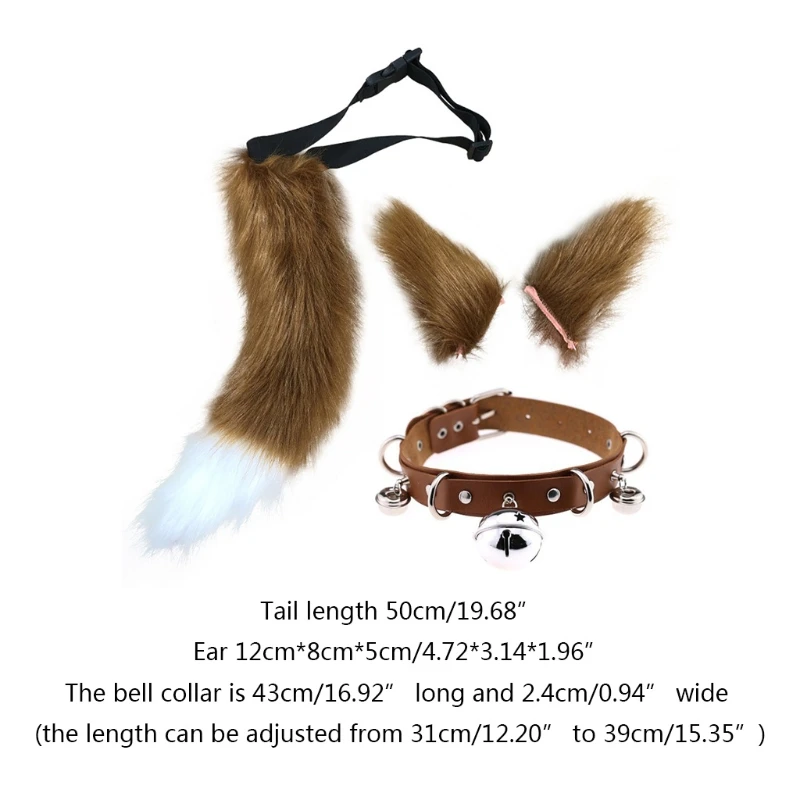 Diadema de piel sintética con orejas de zorro, cola y gargantilla, Kit de disfraz, horquilla para fiesta, Halloween, vestido de fantasía, Cosplay, Unisex, niños y adultos, DXAA