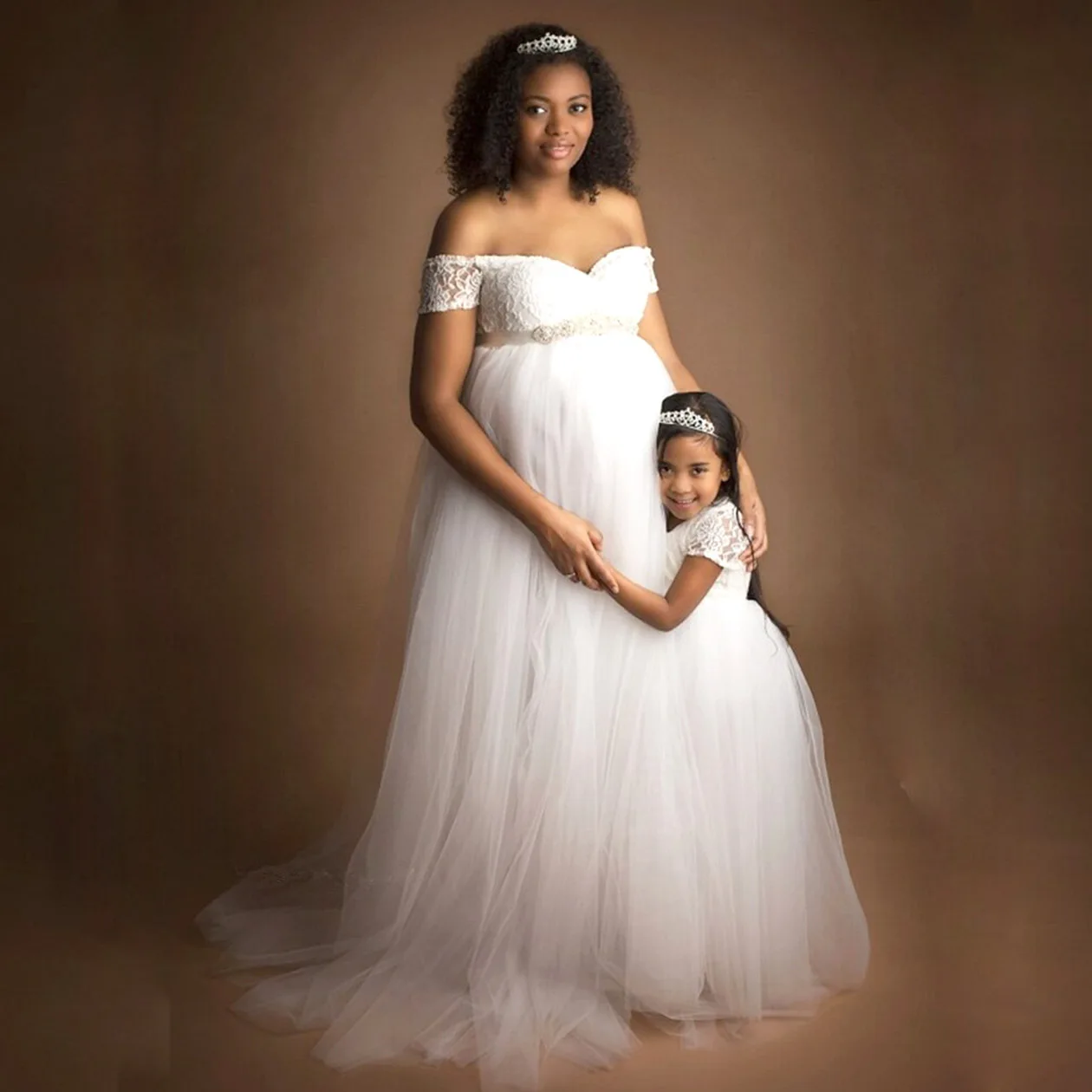 European and American Pregnancy Women's Clothing Short Sleeve Lace Mesh Maternity Train Dress Photography Dress