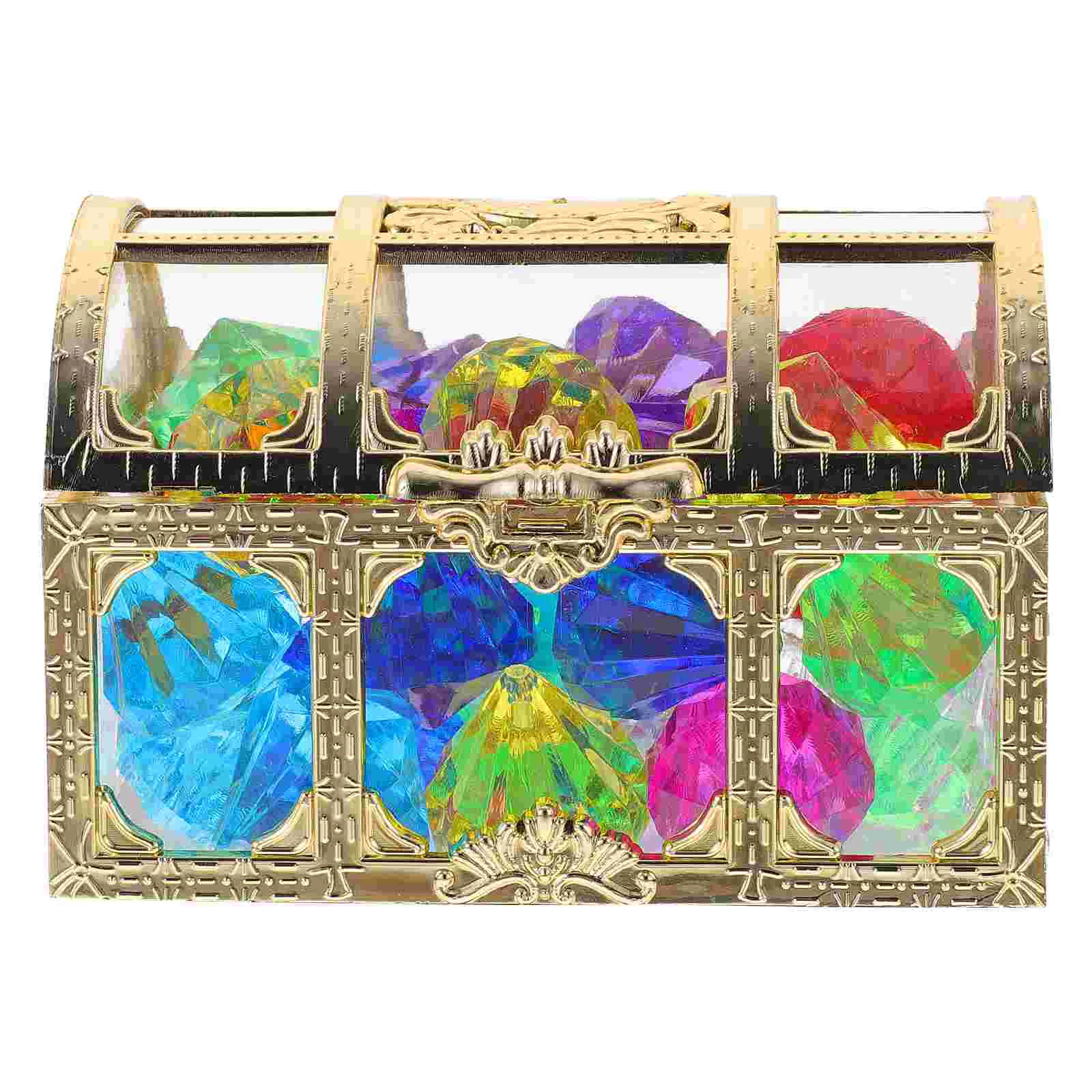 Joyería Caja de cristal Cofre del Tesoro Piedras preciosas Joyas de diamantes acrílicos para niños Claro