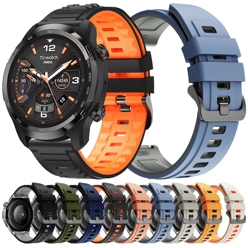 22 mm Silikonarmband für TicWatch GTW Sportuhrenarmbänder für TicWatch Pro 3 Ultra GPS LTE/GTX/S2/E2/Pro X/2021 Ersatzarmband