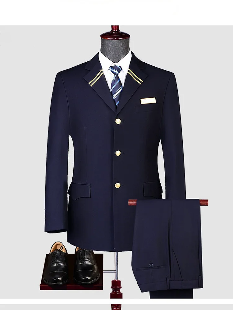 Uniforme estándar de capitán de línea aérea, conjunto de pantalones y sombrero de piloto y asistente de vuelo, traje de personal de ventas, Blazers de Supervisor de empleado