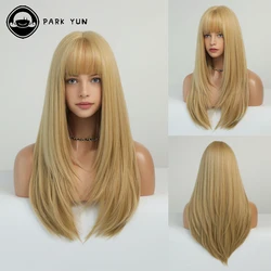 Peluca Rubia de pelo largo y liso para mujer, peluca sintética resistente al calor con flequillo, Cosplay de Halloween, pelo falso Natural diario