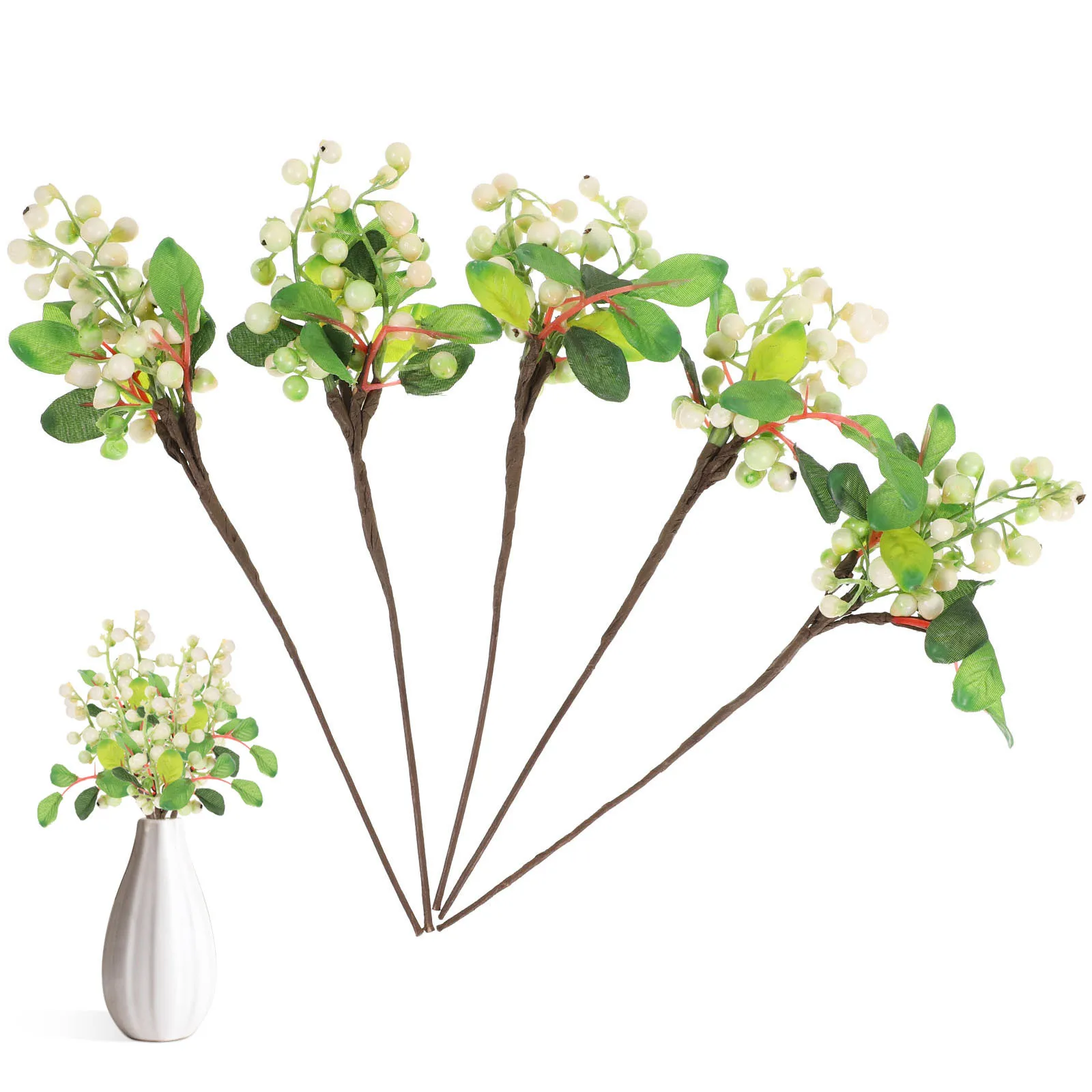 

5Pcs Artificial Berries White Green Realistic Fabric Blueberry Christmas Berry Flower DIY Home Decor Ornament Artificial Berries