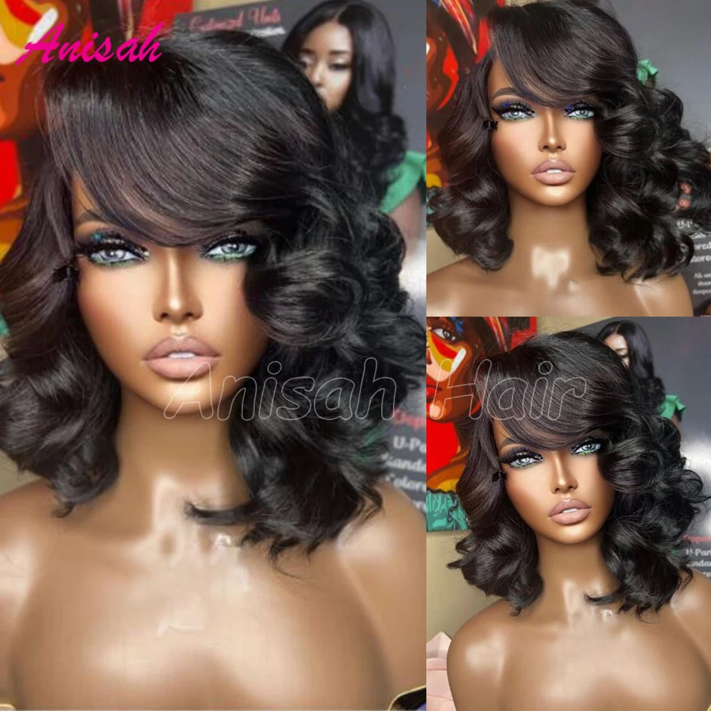 

Brazilian Loose Wave Short Bob Wig 13x4 Lace Frontal Wig Remy Human Hair Short Lace Front Wig with Bangs for Women