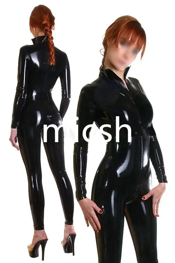 

latex Rubber Catsuit Black Tights Stylish Front Zip Bodysuit Suit Cosplay Size XS-XXL