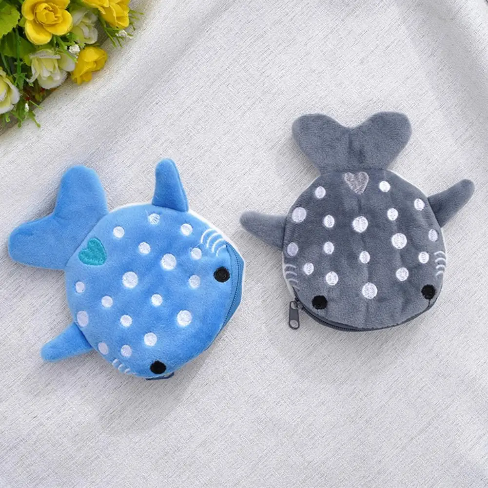 Kids Changes Purse Cartoon Shark Shape Wallet Soft Plush Kids Wallet Pouch Girls Cosmetic Bag Data Line Earphone Storage Bag