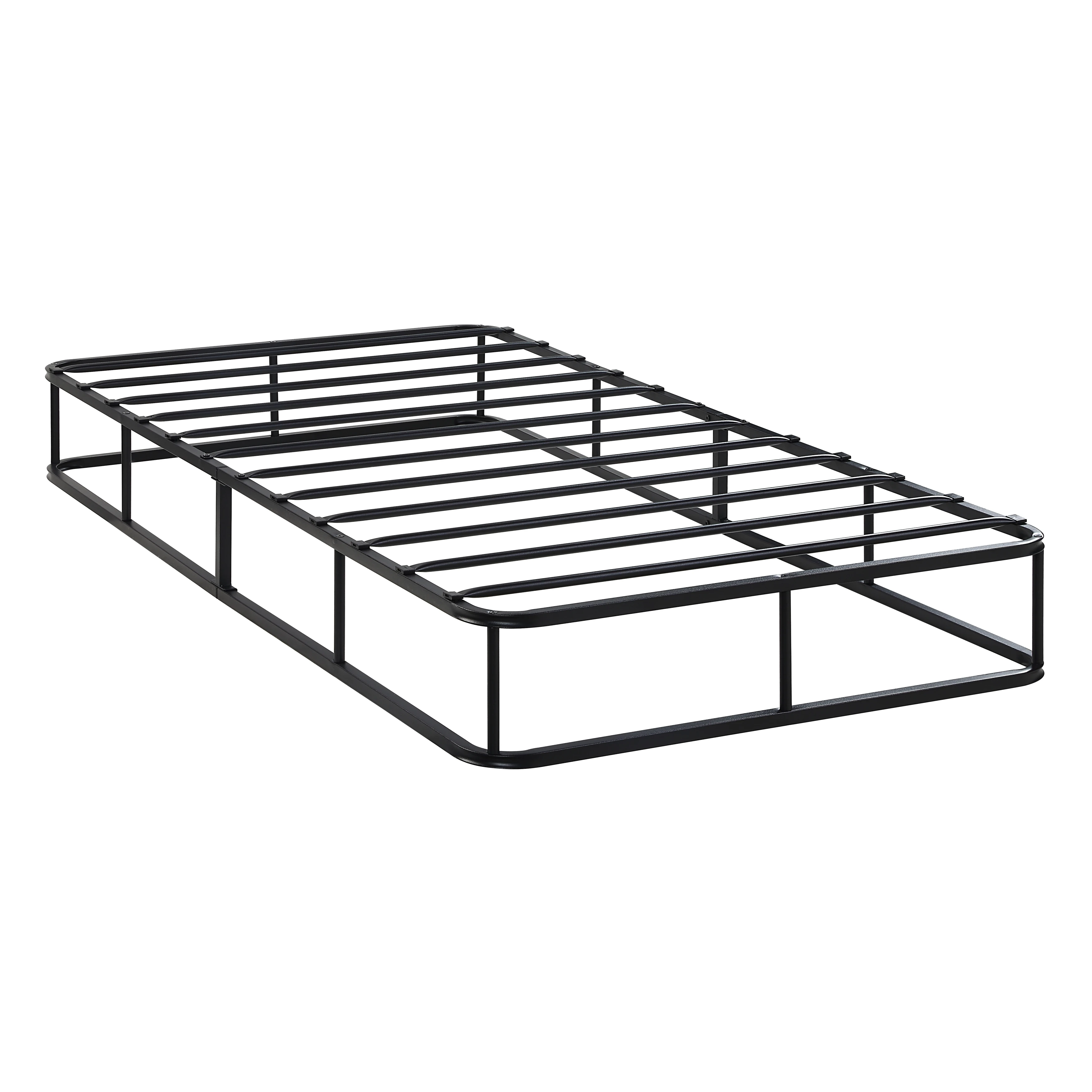 Twin Mattress Foundation 1pc Black Metal Frame with Textured Fabric Cover