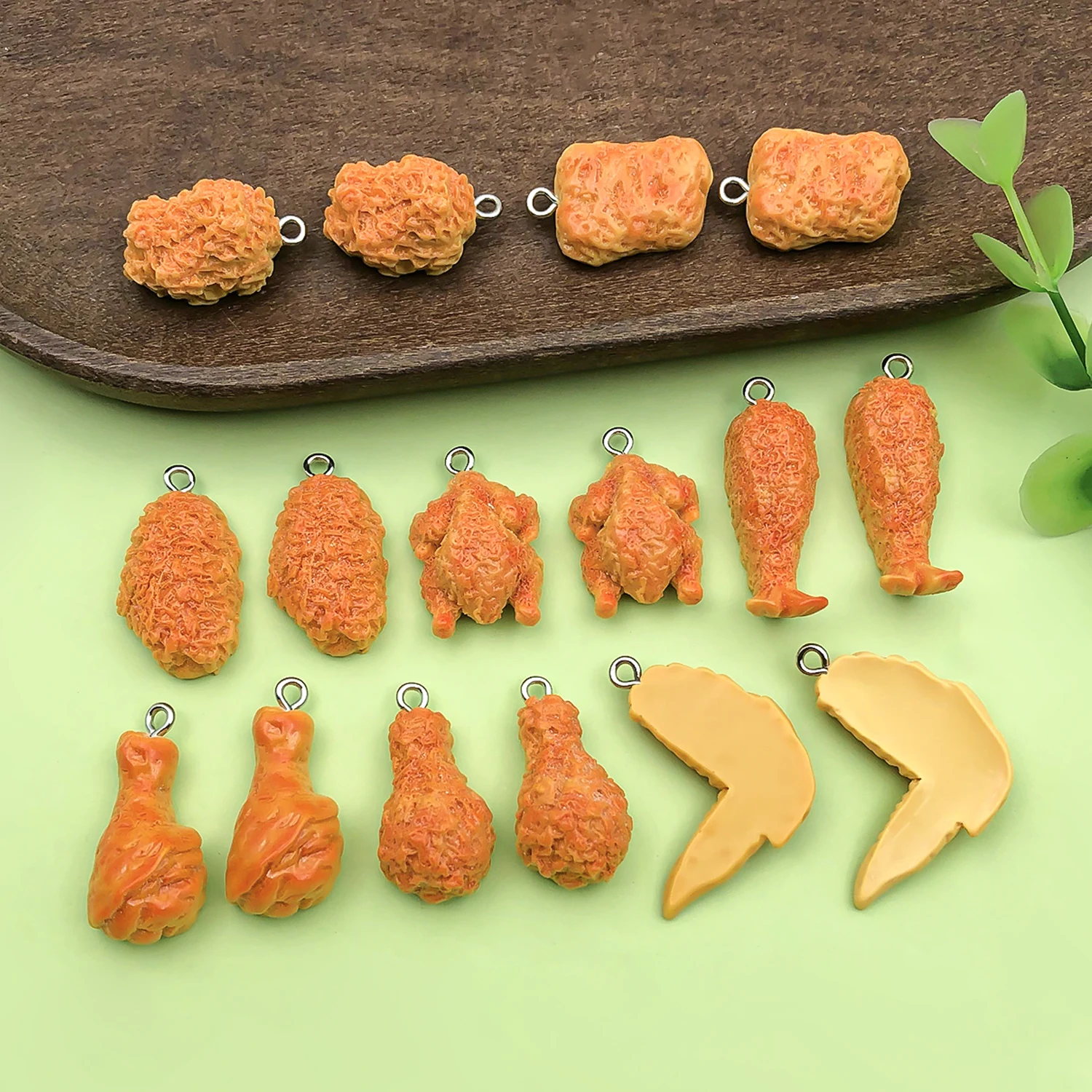 10/16pcs Resin Fried Chicken, Fried Chicken Wings, Fried Chicken Drumstick Charms Food Pendants for DIY Jewelry Making Accessory