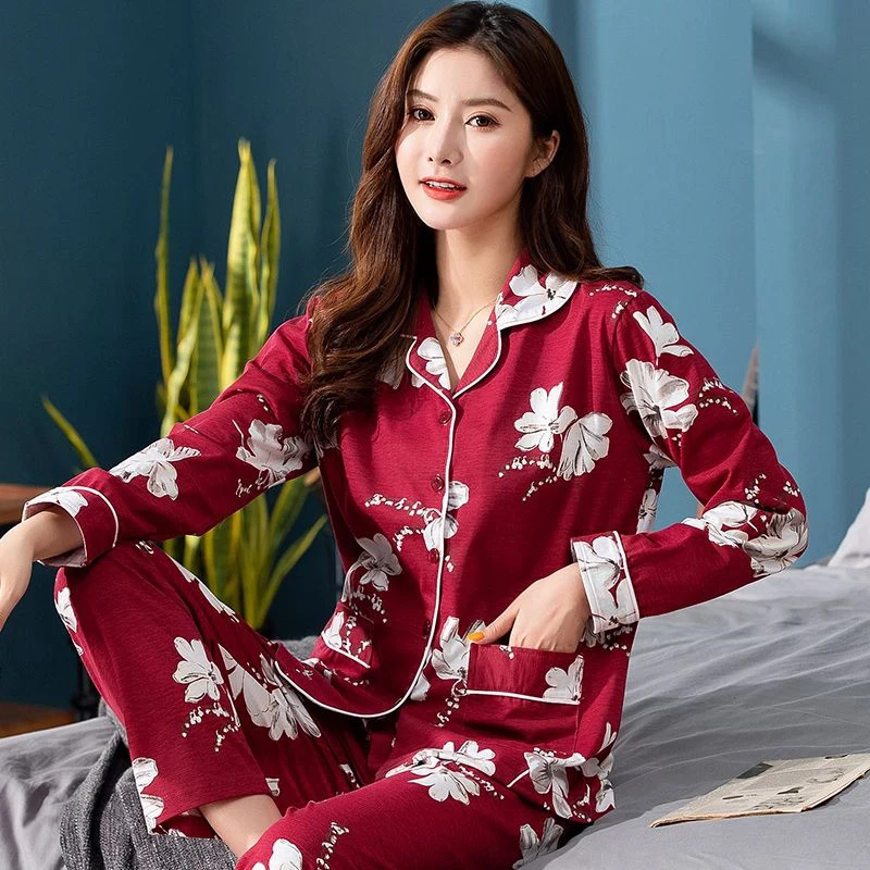 

2025 Spring Plus Size Long Sleeve Cotton Print Pajama Sets for Women Korean Loose Sleepwear Pyjama Homewear Pijama Mujer Clothes