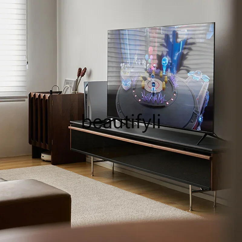 

ss ENordic solid wood TV cabinet Slate black walnut Living room storage locker Audio-visual cabinet 1001