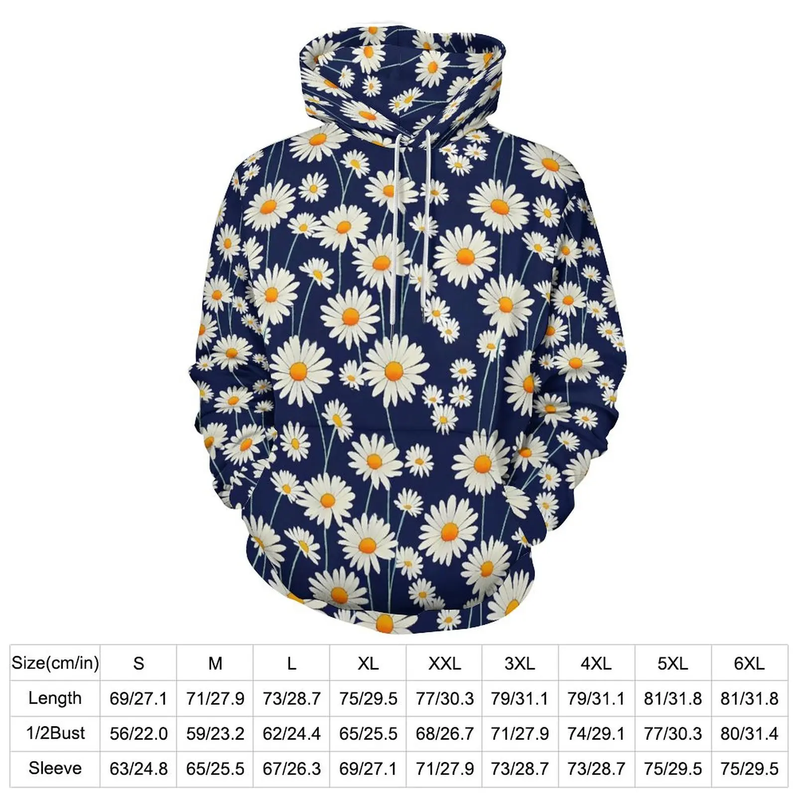 Ditsy Floral Casual Hoodies Blue Blooming Grove Classic Hoodie Couple Long-Sleeve Kawaii Printed Tops Big Size 4XL 5XL