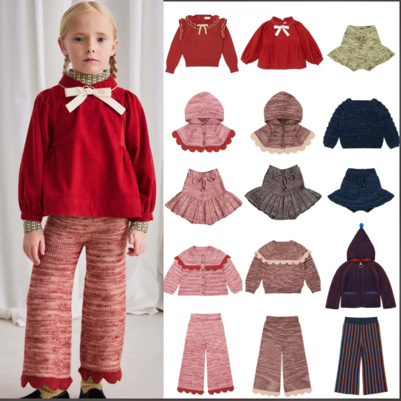 

Свитер для девочек, осень/зима 2024, Новое поступление, модный детский вязаный кардиган с принтом и бантом, утепленные теплые вязаные штаны из чистого хлопка