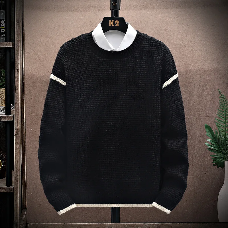 179 Winter New Fashion Men's Korean Style Thicken Warm Sweater Teens Casual Loose Knitwear O-neck Pullovers Classical Daily Tops