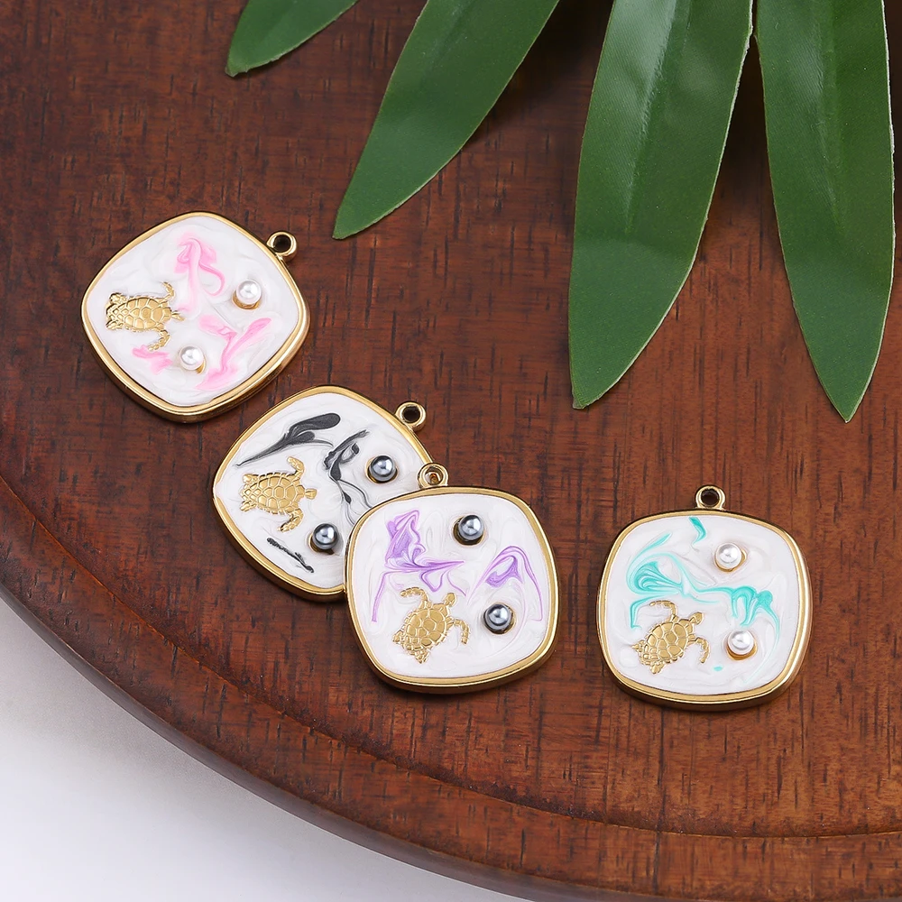 

2Pcs/Lot 304 Stainless Steel Sea Turtle Square Shape Charms Pendants for DIY Women Earring Necklace Jewelry Making Accessories