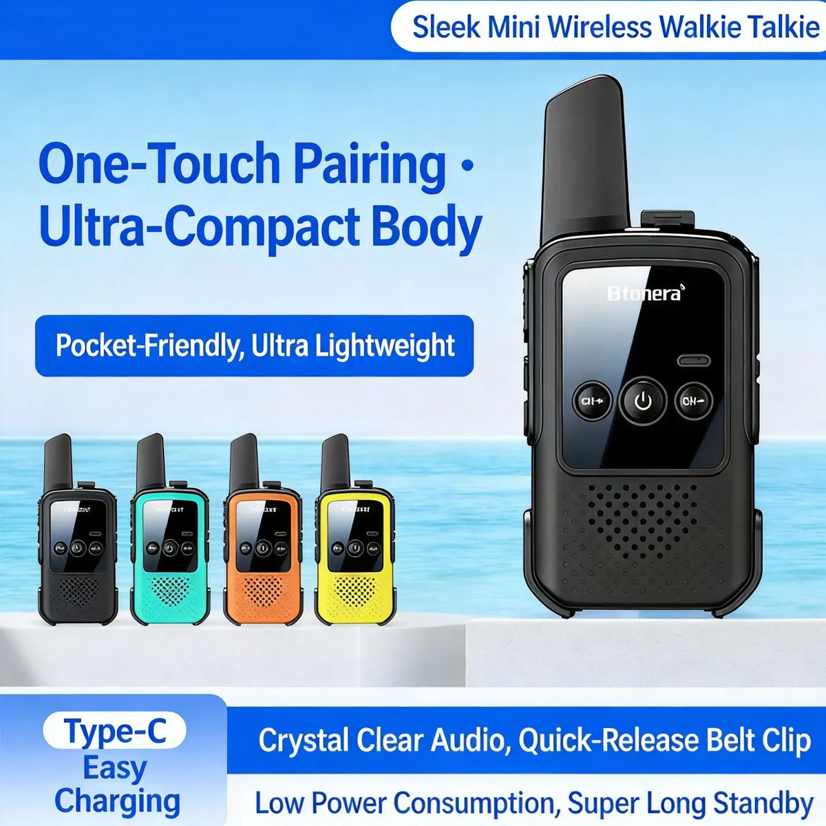 BT-300 Mini Walkie Talkie 5W Long Range 1-5KM 2000mAh Type-C Rechargeable Portable Two Way Radio for Business Shockproof