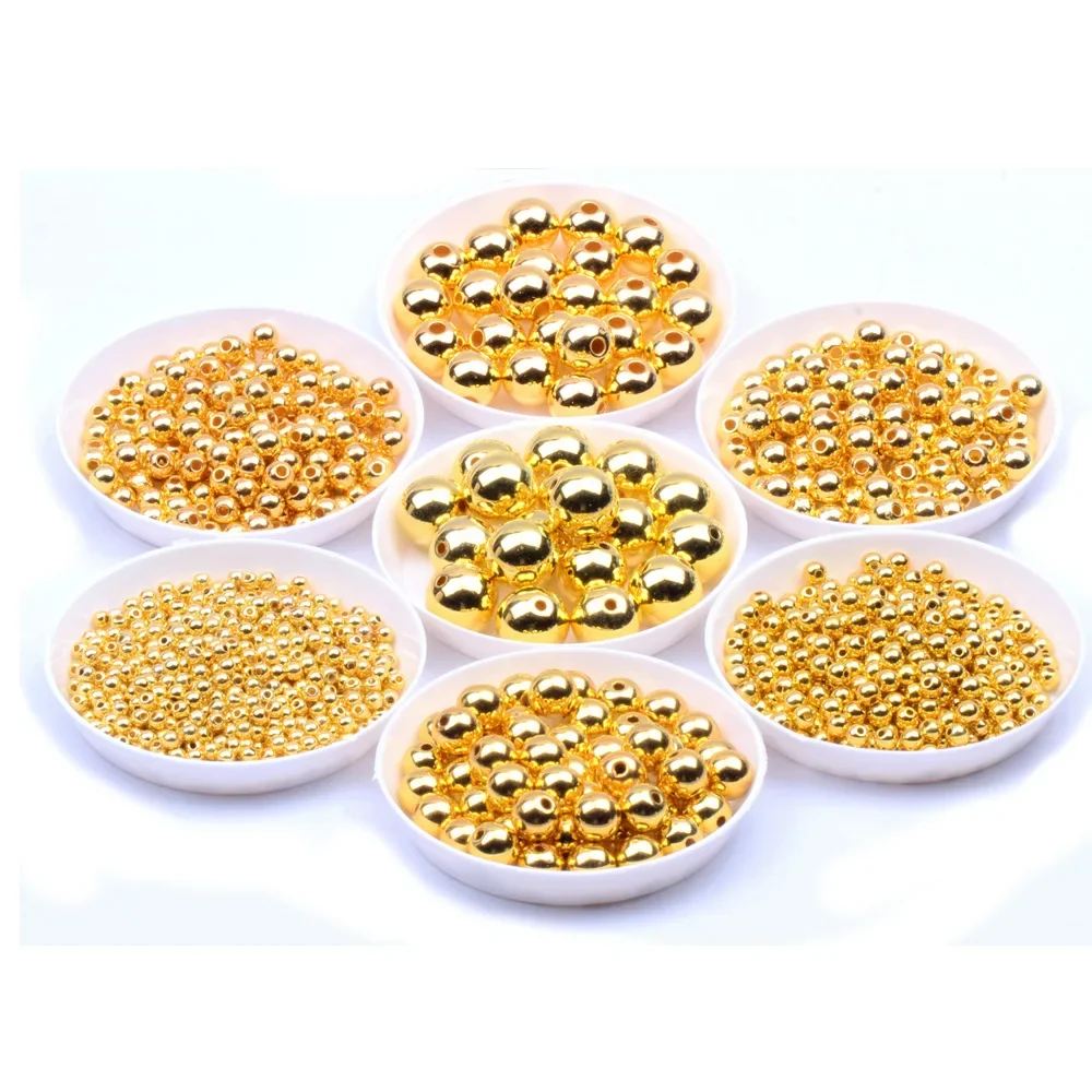 3-12mm Gold and silver plating Beads Plastic abs imitation pearl Beads Smooth Ball Spacer Beads For Jewelry Making