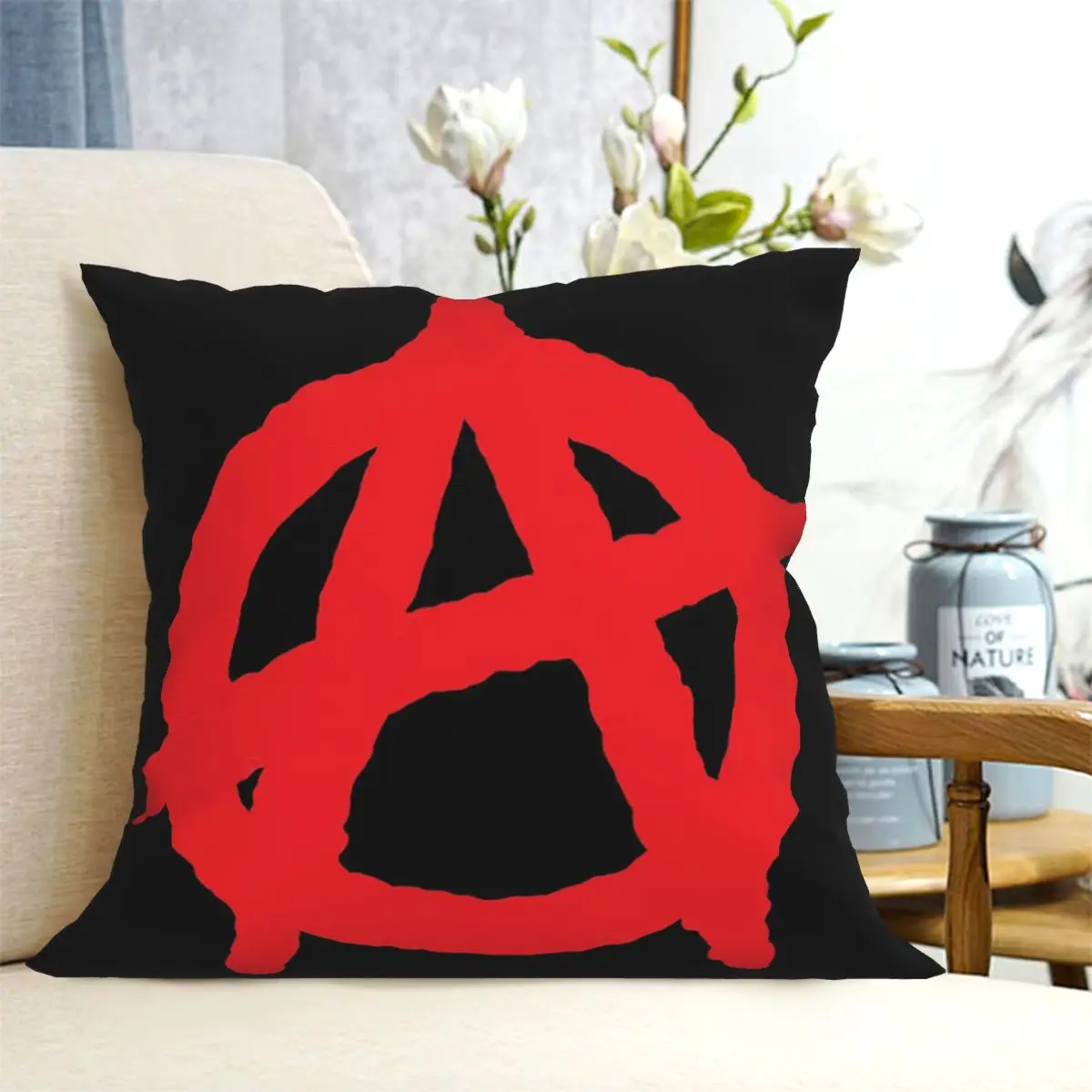 Red Anarchy Logo Large Square Pillowcase Cushion Cover Pillow Case Throw Pillow Cover for Home Sofa Living Room