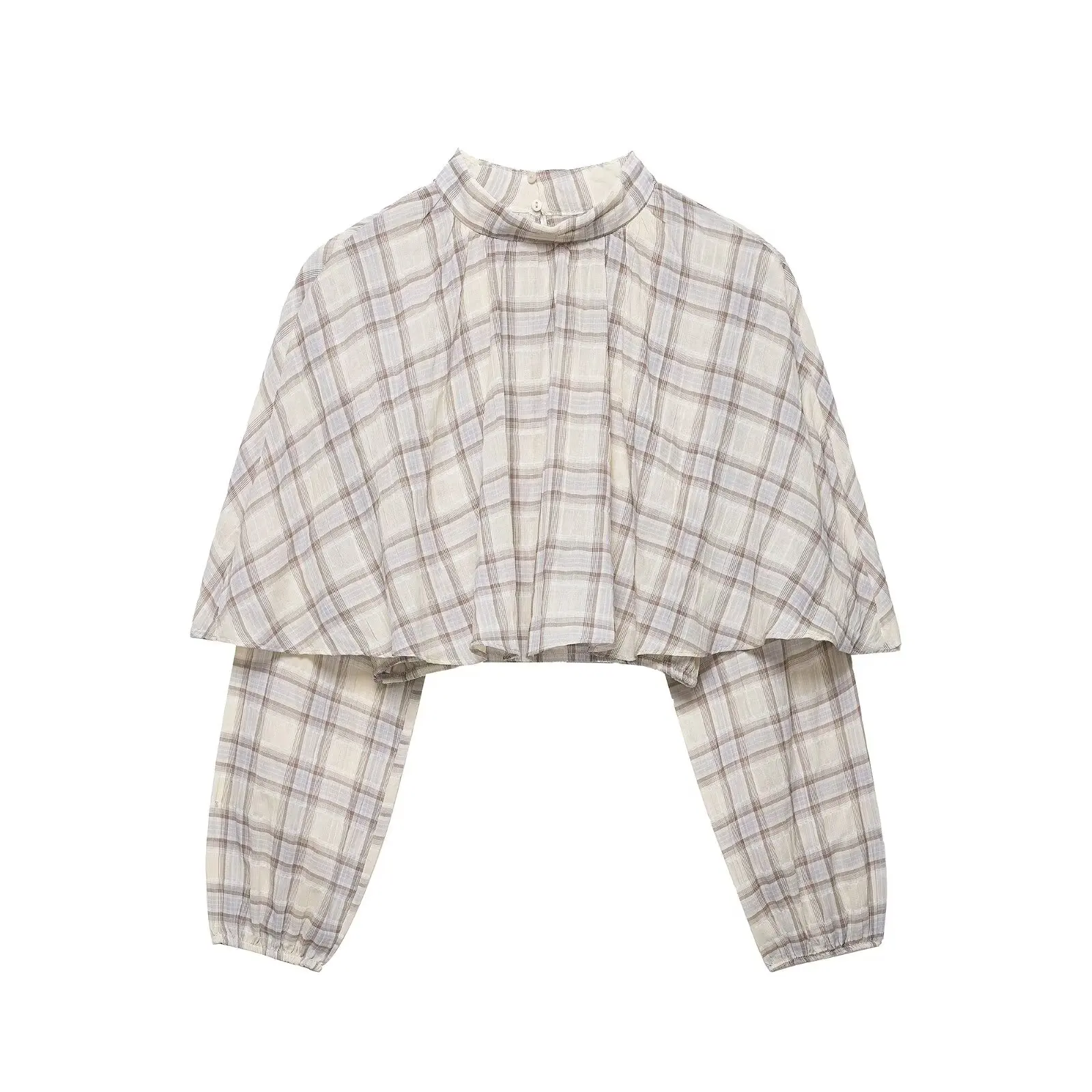 

Женская летняя новинка 2026: модная повседневная укороченная блузка с длинным рукавом, пуговицами на спине и декоративными оборками, винтажный стиль, шикарный топ