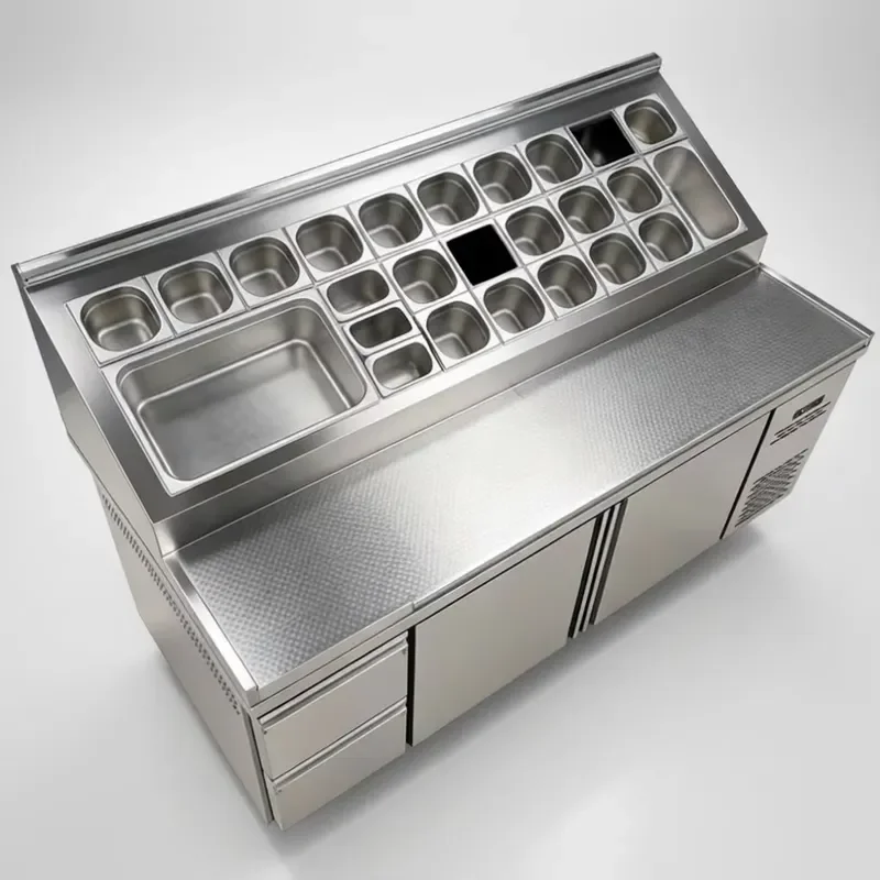 Stainless Steel Refrigerated Workbench Counter Freezer for Restaurant Falafel Pizza Preparation Commercial Kitchen Equipment