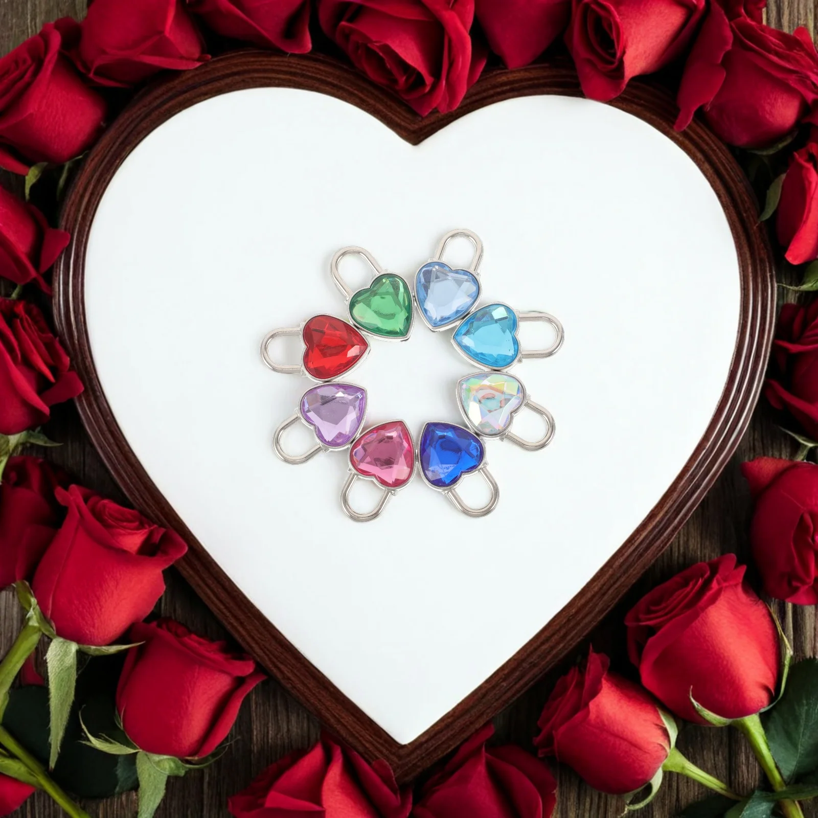 16 قطعة قفل الأحجار الكريمة على شكل قلب من حجر الراين قفل الحب المزخرف سلسلة مفاتيح معدنية صغيرة هدية عيد الحب أقفال صغيرة مع مفاتيح