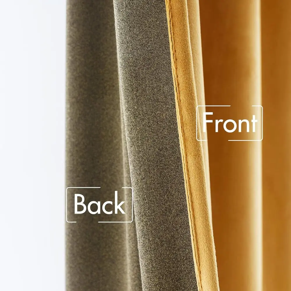 Lujosas cortinas con aislamiento térmico amarillo mostaza 96 con bolsillo para barra y pestaña trasera para decoración de dormitorio de otoño