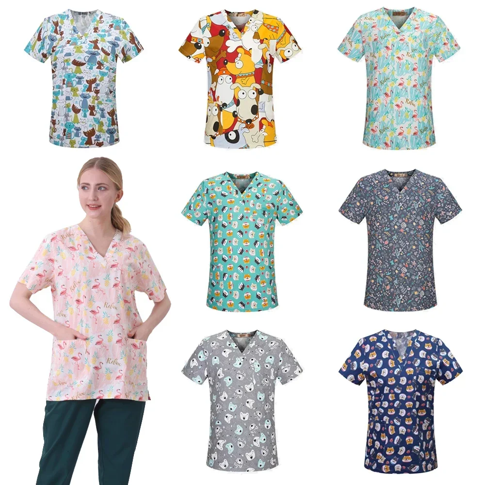 Hospital Overall Scrub Tops Women Dentist Working Uniform Nurse Scrub Uniformes Hospital Workwear Beauty Salon Pharmacy Clothes